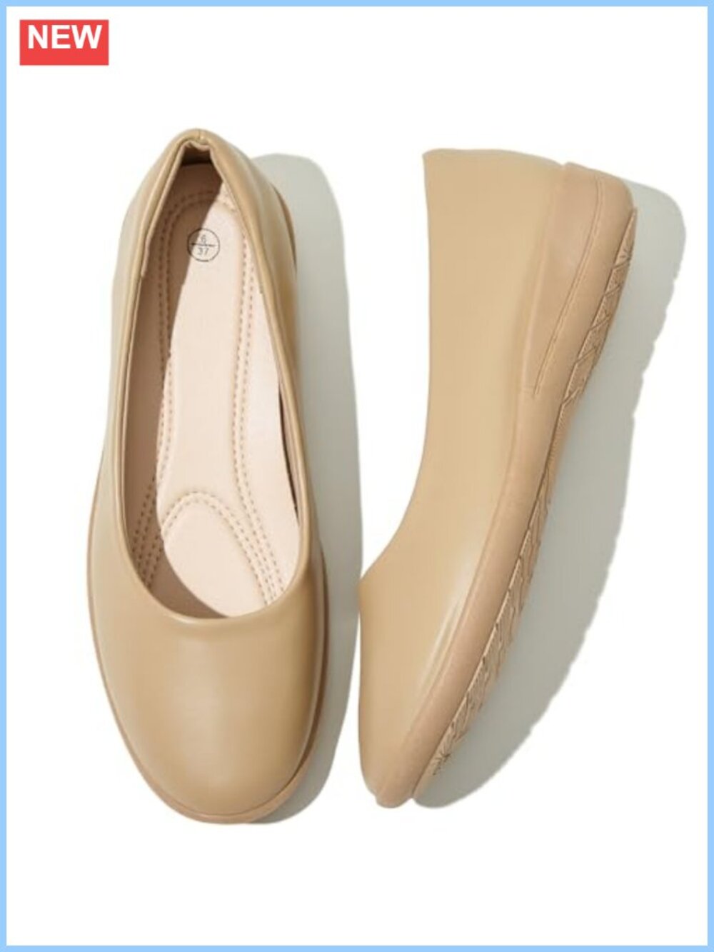 Faux Leather Ballet Flats Memory Foam Round Toe Office Work Shoes